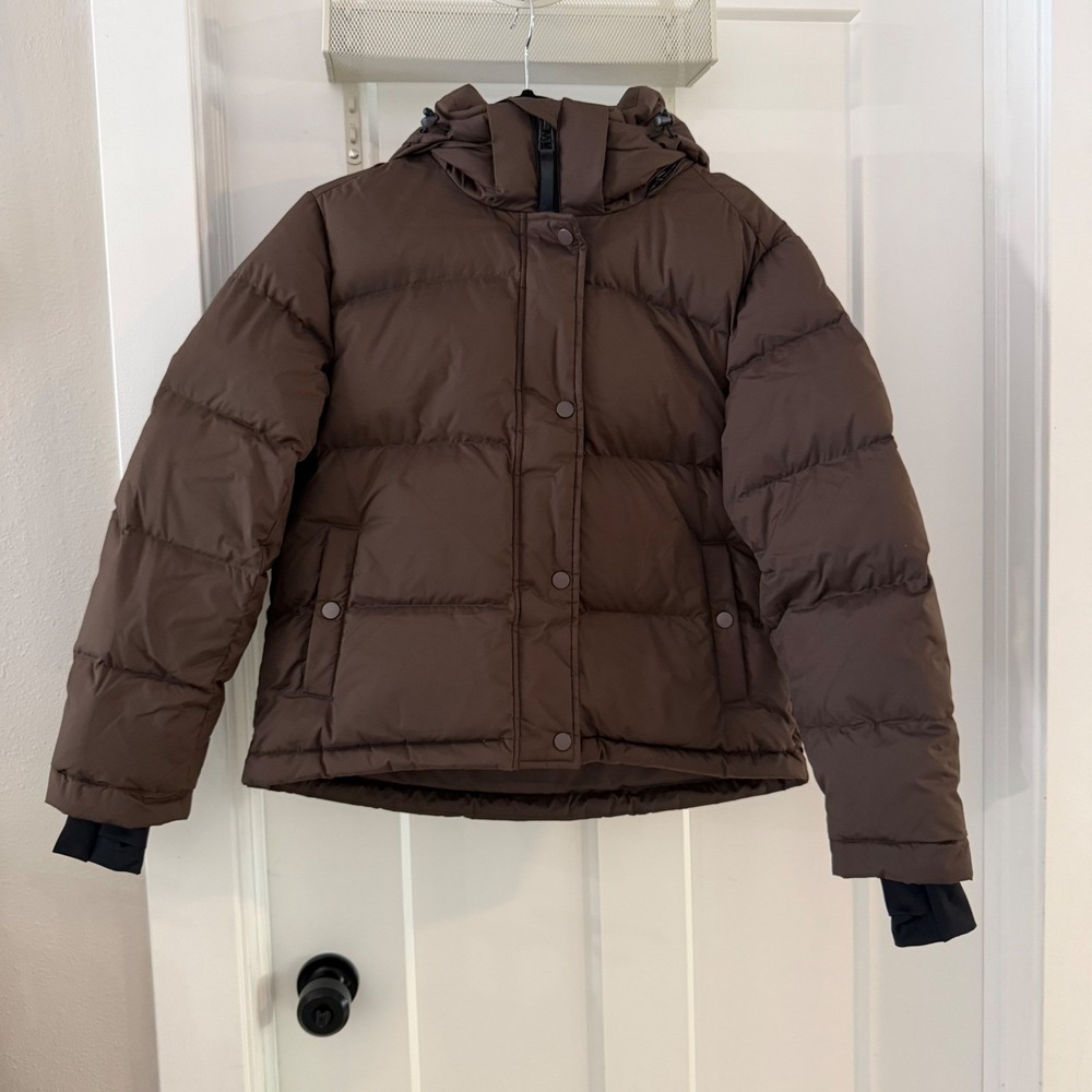 Quince Responsible Down Cropped Puffer Jacket Hot Fudge Brown Size XS Gorpore